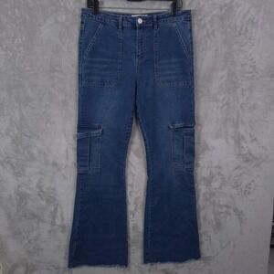 Ban.jer& Jeans Juniors 11/29 Blue Cargo Bootcut High Rise Stretch Denim Pockets